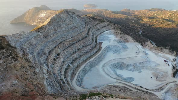 Aerial View of a Gypsum Quarry Mine on the Coast of Crete, Greece