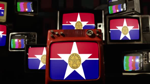 Flag of Dallas, Texas, on Retro TVs.