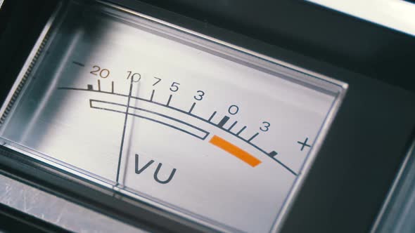 Analog Signal Indicator with Arrow. Meter of the Audio Signal in Decibels. alt
