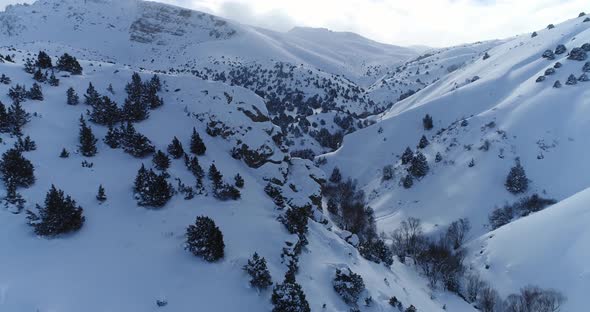 High Snowy Mountains Aerial View