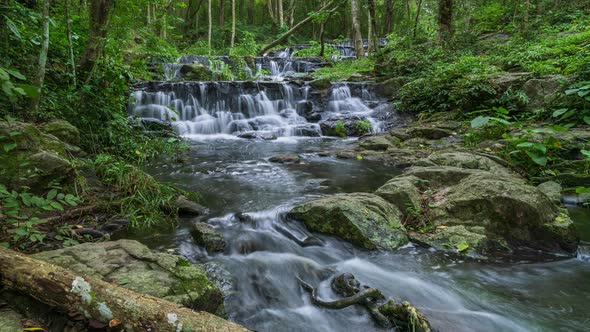 Waterfall in tropical rainforest in Namtok Samlan National Park, Saraburi - Time Lapse