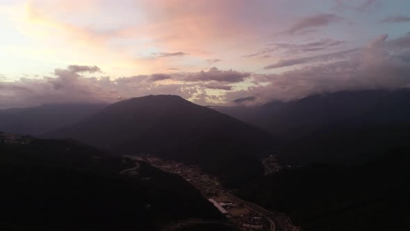 Aerial view of the Mountains and Clouds at Sunset