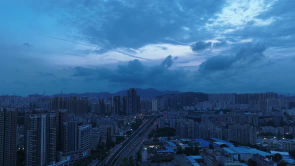 Aerial footage of landscape in shenzhen city, China,Hyperlapse alt