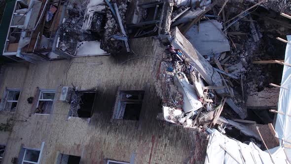 Vertical Video of a Makariv Ukraine a Building Destroyed By the War alt
