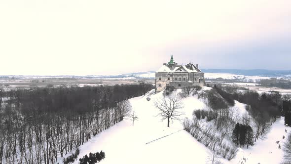 Old Olesky castle in Ukraine aerial view