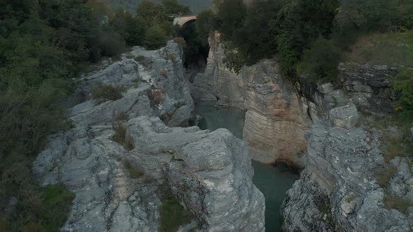 Drone shot of Marmitte dei Giganti, gorge in Italy Marche 4K
