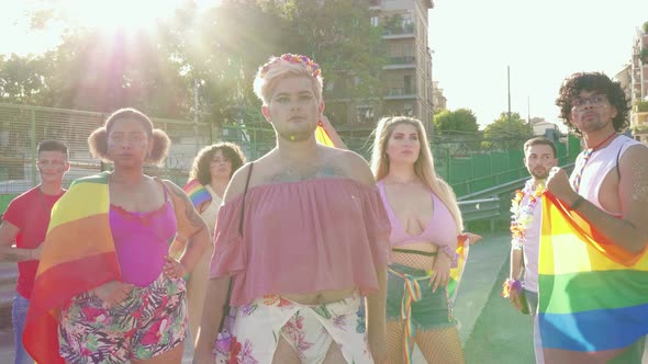 Pride group standing in the city alt