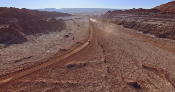 The Lone Car Drive the Atacama Desert in Popular Terrain of Moon Valley, Chile alt