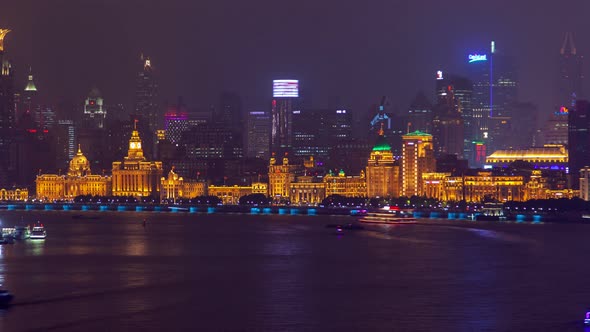 Shanghai The Bund or Waitan Urban Cityscape  Skyline Panorama Timelapse Zoom Out alt