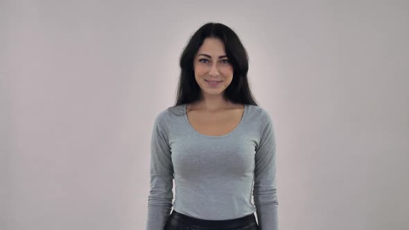 Girl Shows Hand Gesture Like alt