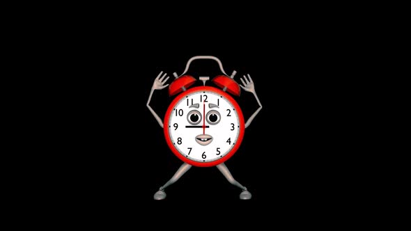 Cartoon Alarm Clock Jumping Loop On Alpha Channel alt