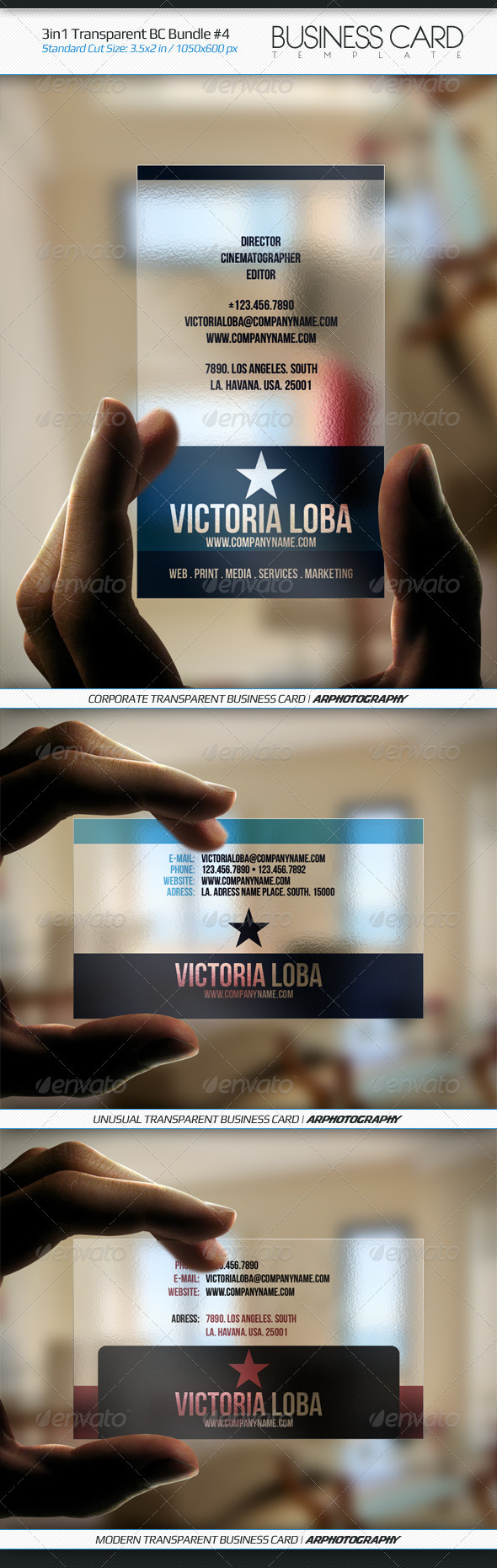 3in1 Transparent Business Cards Bundle #3 - Creative Business Cards