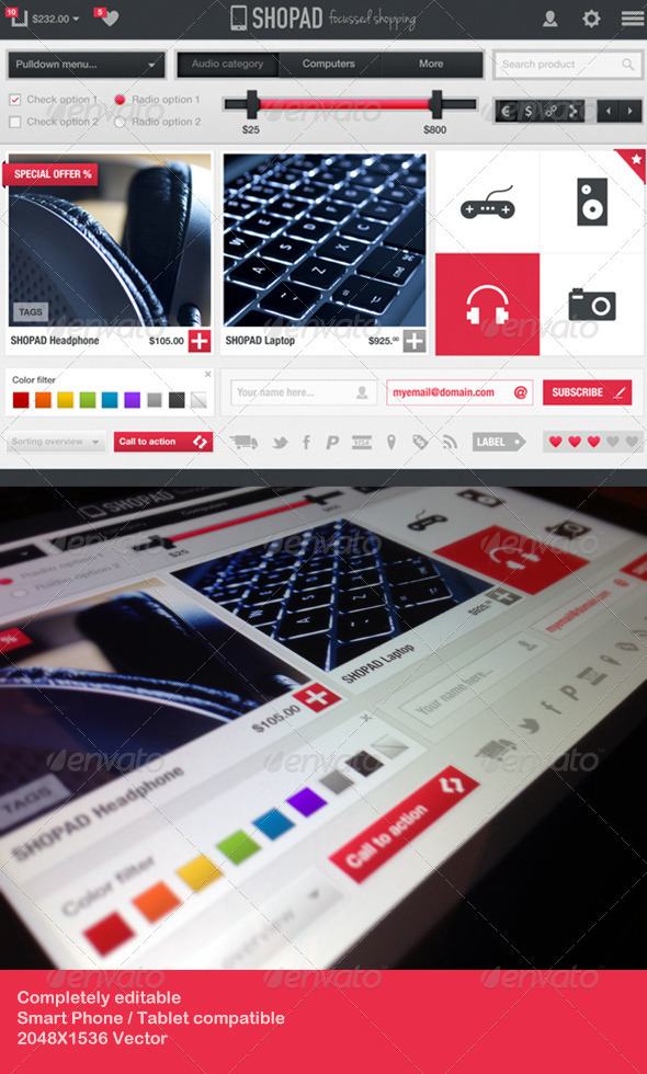 Shopad focussed shopping user interface (app) - User Interfaces Web Elements
