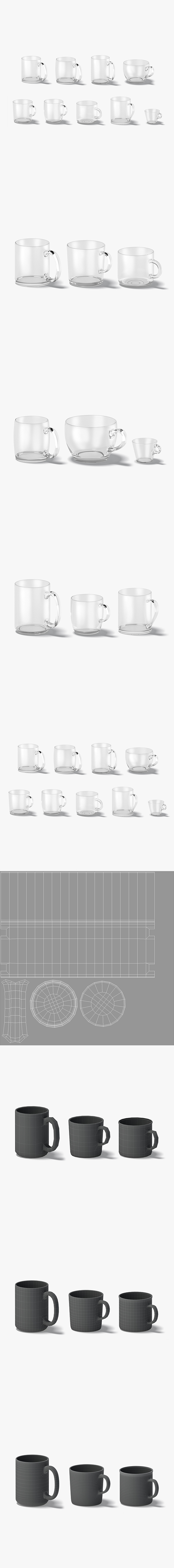 9 Glass Mug Shapes - transparent mugs various forms and sizes