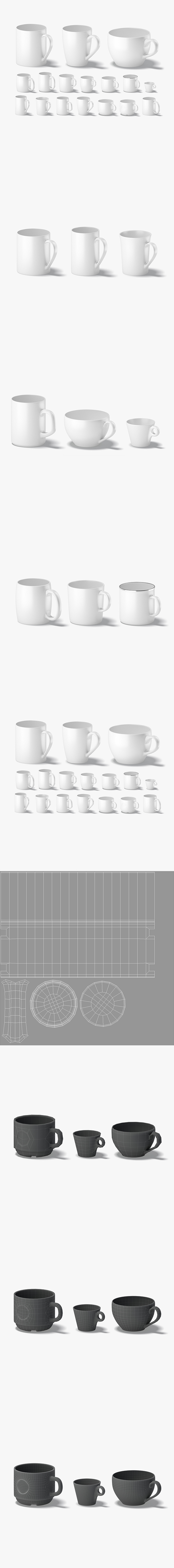 18 Ceramic Mugs Shapes - white cups different forms and sizes