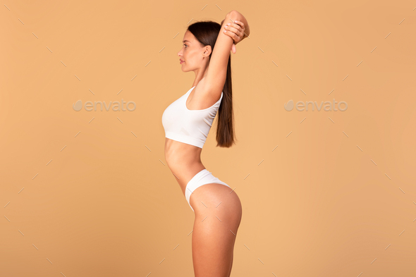 Back view of woman in underwear with beautiful perfect body Stock Photo by  Prostock-studio