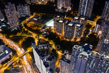 Aerial view of Hong Kong building at night