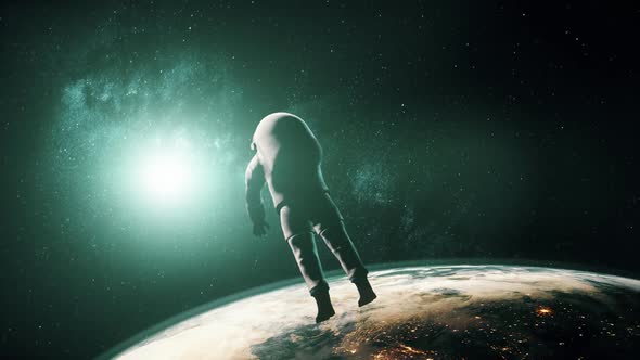 Computer Graph Astronaut in White Spacesuit in Outer Space alt