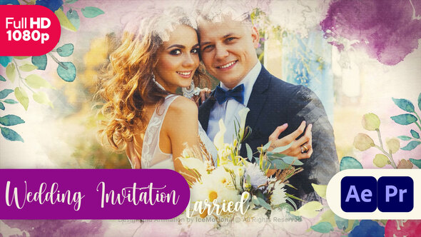 Watercolor Wedding Invitation || Wedding Slideshow || MOGRT