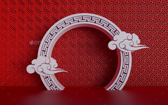 Chinese window frame 3d illustration. Happy lunar new year. - Stock Photo - Images