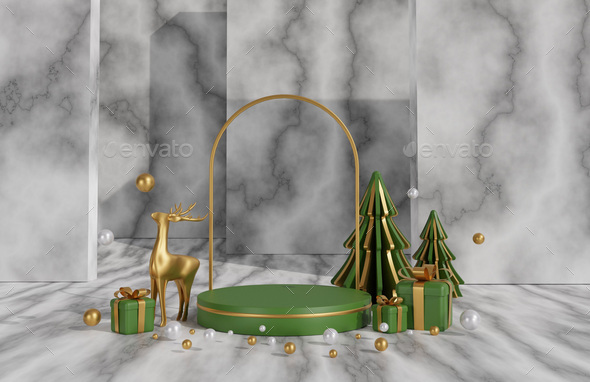 Merry Christmas banner with product display cylindrical shape. - Stock Photo - Images