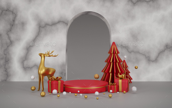 Merry Christmas banner with product display cylindrical shape. - Stock Photo - Images