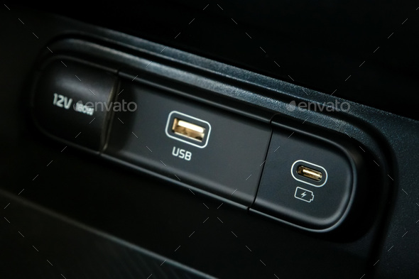 Car interior aux and usb charging cable connection