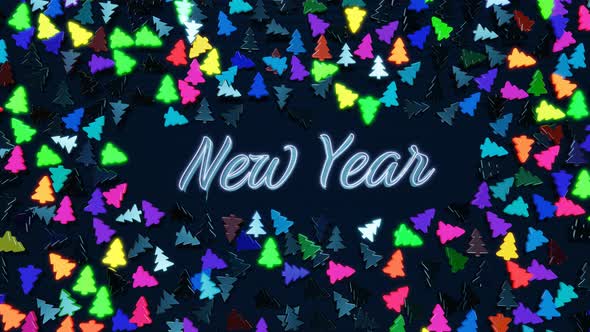 3D New Year's Looped Background with Inscription New Year and Garland Light Bulbs Like Christmas alt