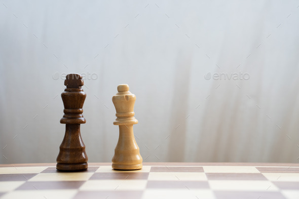 Chess Pieces King Queen Black White Stock Photo