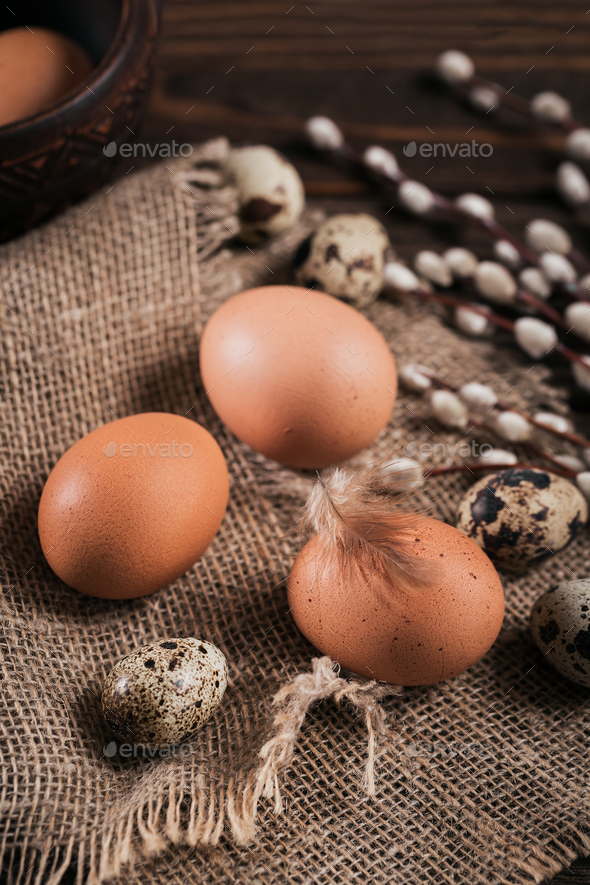 Happy Easter card with natural color eggs - Stock Photo - Images