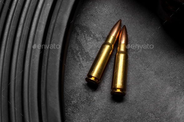 Bullets and Kalashnikov assault rifle - Stock Photo - Images