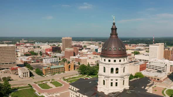 Aerial Fly In Past Bronze Dome at the Kansas Capital Building