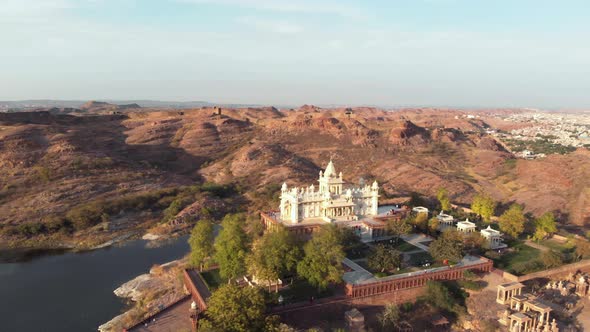 Panoramic of Jaswant Thada cenotaph outside city grounds in Jodhpur, Rajasthan, India alt