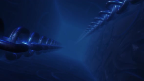 View inside of a scary abstract elevator with moving thick chains, seamless loop alt