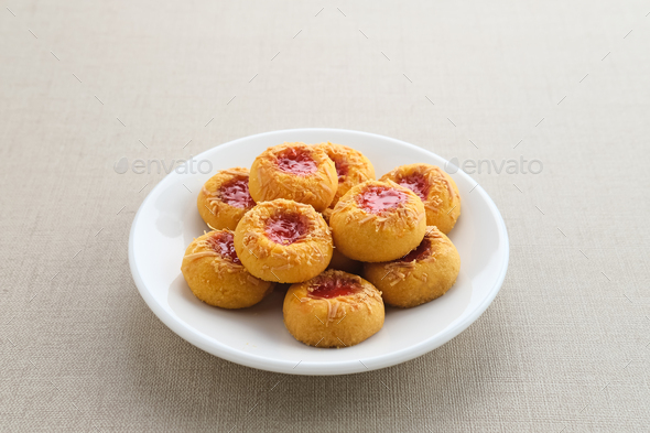 Thumb print cookies filled with strawberry jam