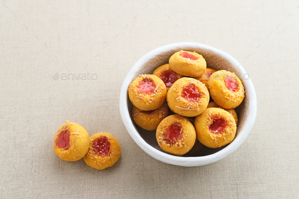 Thumb print cookies filled with strawberry jam