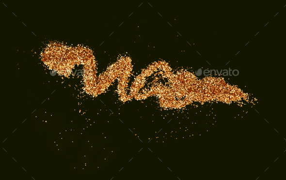 Gold and bronze glitter color confetti dots wave on black. Abstract glow shiny background.