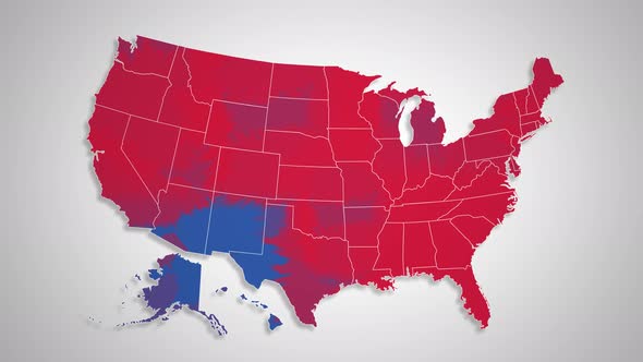 USA Map - Blue States Changing to Red States