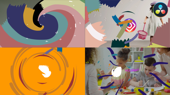 Colorful Cartoon Brushes Logo Opener Pack for DaVinci Resolve