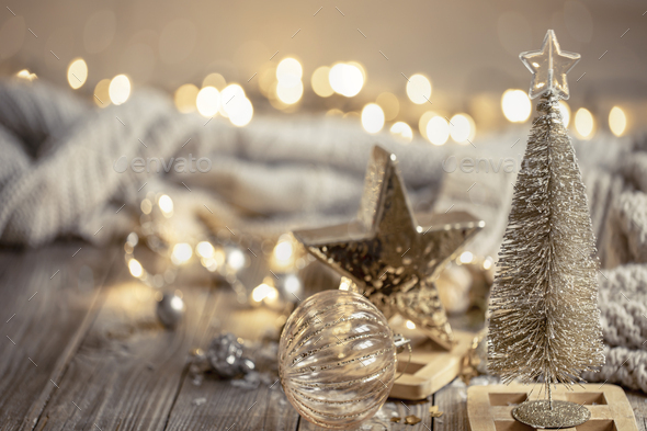 Minimal gold Christmas tree social media banner background with design space