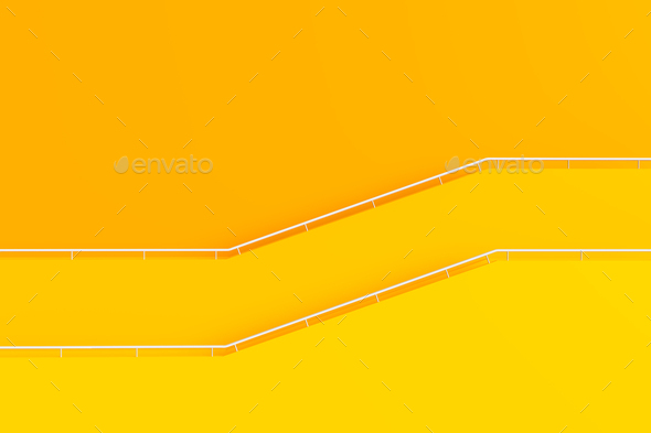 yellow building and step with railing, minimal 3d architecture - Stock Photo - Images