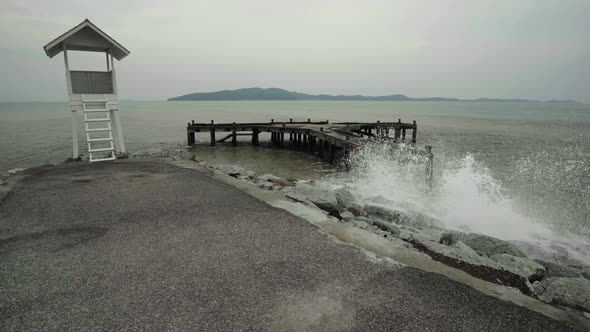 wooden hut with sea wave at Khao Laem Ya in Mu Ko Samet National Park, Rayong Province, Thailand alt