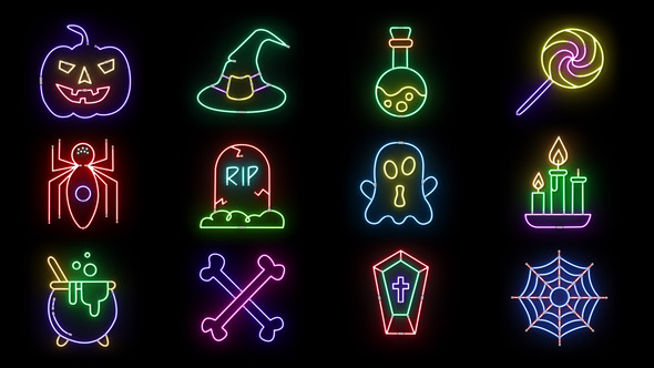 Animated Halloween Neon Elements