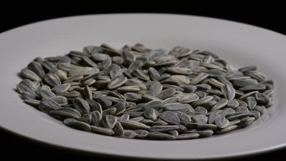 Cinematic, rotating shot of sunflower seeds on a white surface - SUNFLOWER SEEDS 016 alt