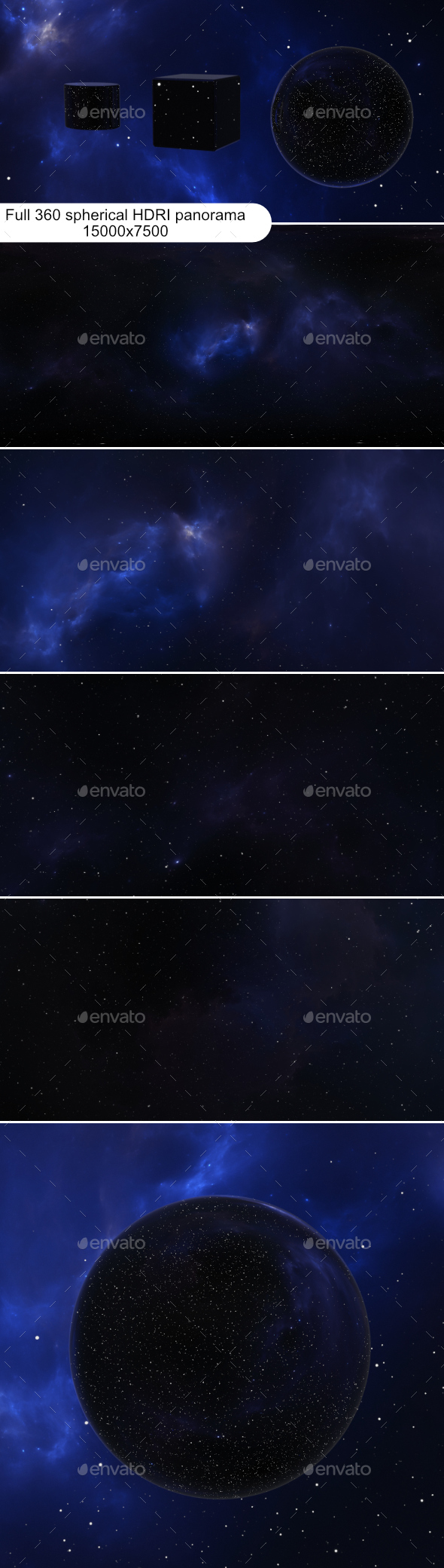360 degree full sphere panoramic space background with starfield and nebula