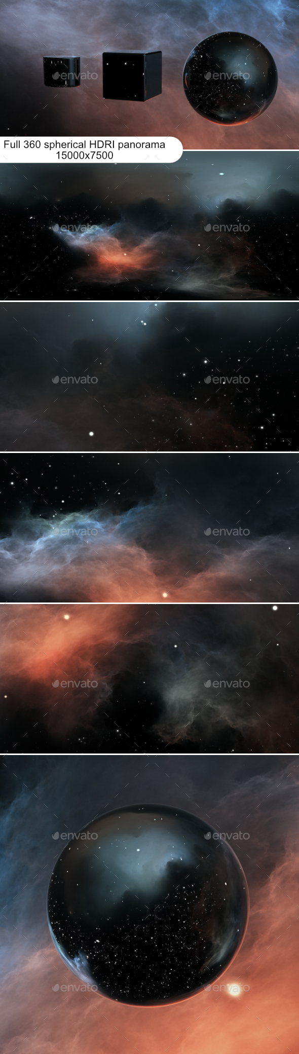 360 degree full sphere panoramic space background with starfield and nebula