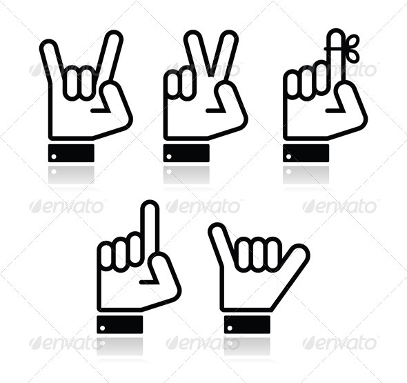 Hand Vector Gestures, Signals and Signs - Victory - People Characters