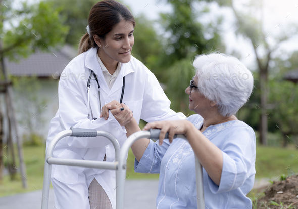 Medical staff caring for the elderly in nursing homes.