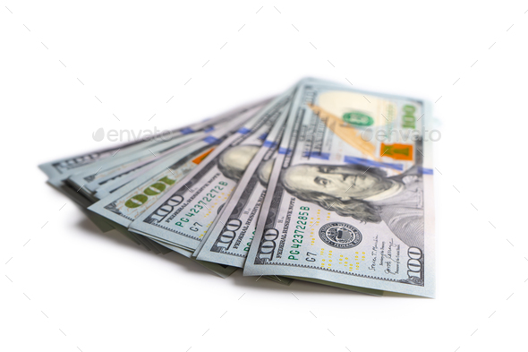 Pile of New Design US Dollar Bills on White Background - Stock Photo - Images