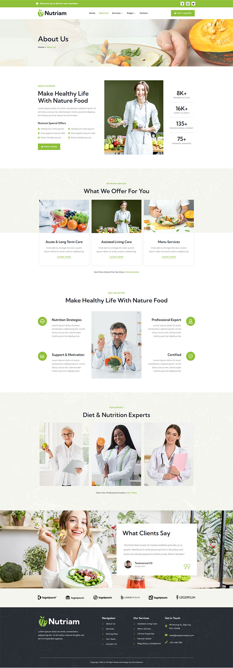 Nutriam - Healthy Food & Nutrition Service Elementor Template Kit by ...